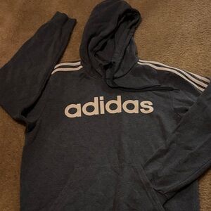 Adidas Men's Dark Gray Hoodie with White Stripes